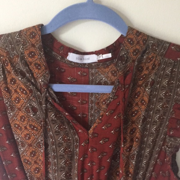 Flowy Red and Orange Patterned Floral Dress - Picture 3 of 8